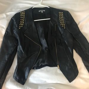 Black leather jacket with gold studs
